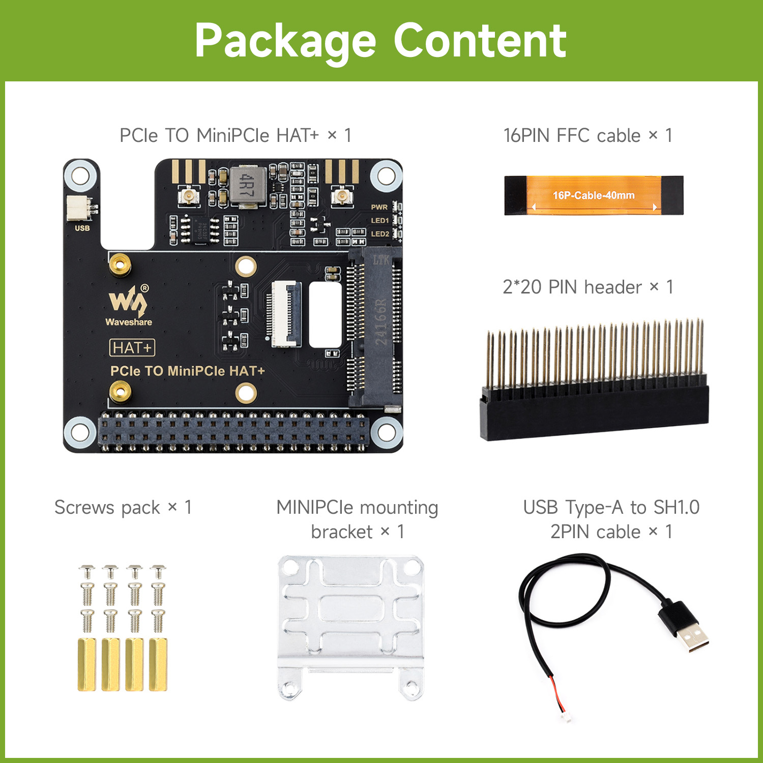 Raspberry Pi 5 - محول Waveshare PCIe إلى MiniPCIe لـ